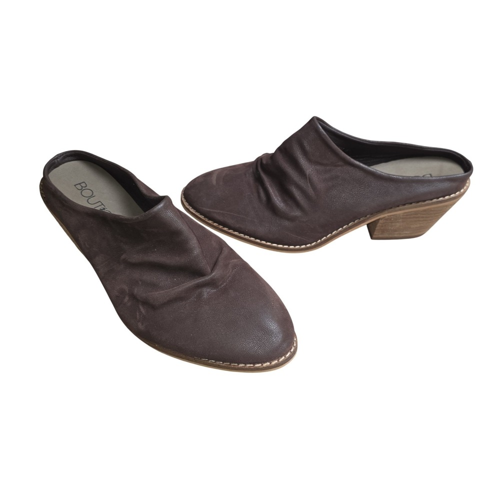 Boutique By Corkys Mule Shoes Women 8 Brown Ruched Block Heel Slip On Comfort